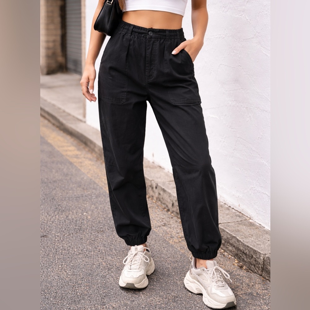 Black TNA Jogger Pants Minimalist Streetwear Elastic Waist Athleisure Cotton‎ M